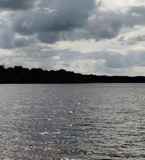 Eccup Reservoir view over the reservoir on an overcast day