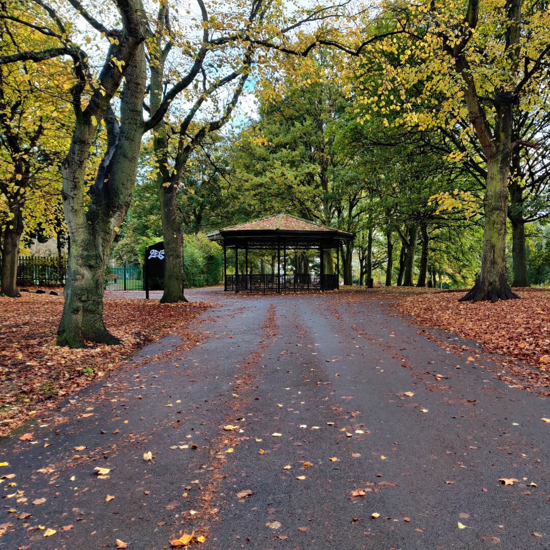 Burley Park path in Autumn leading to Band Stand