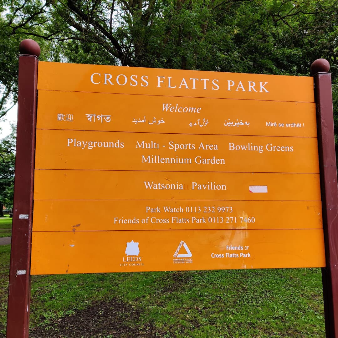 Cross Flatts Park sign