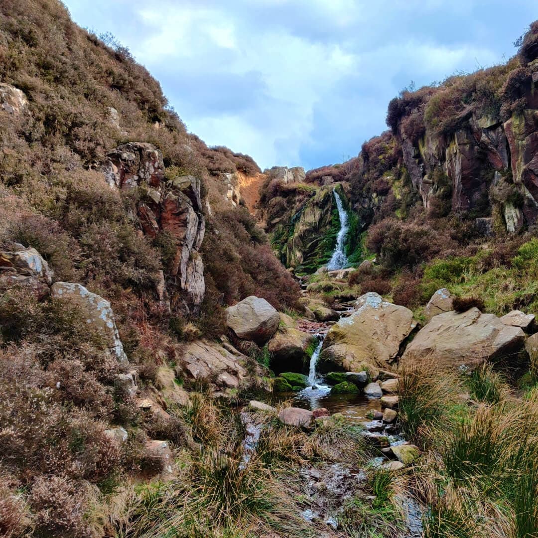 Ilkley Moor waterfall and cliff