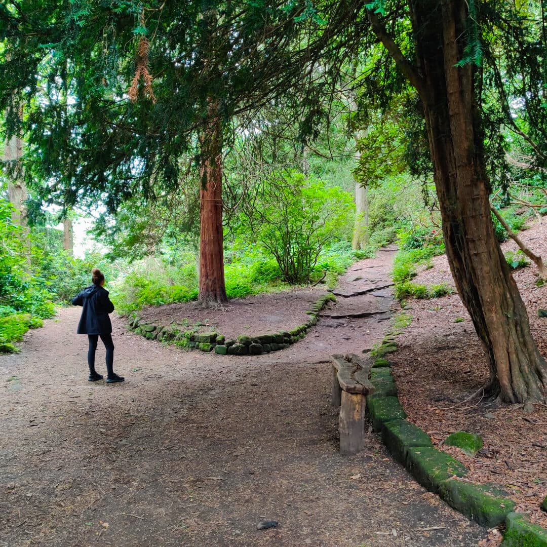The Hollies Leeds path split and woman