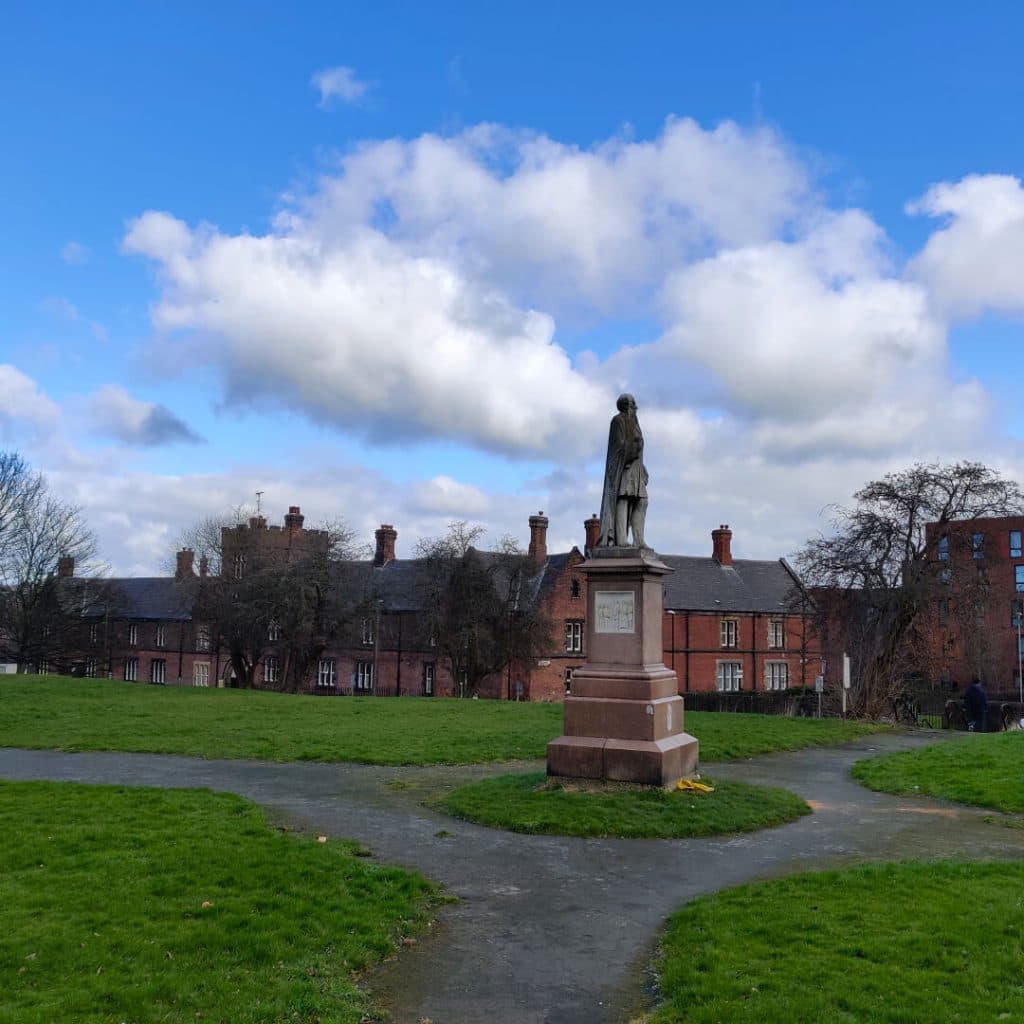 Henry Rowland Marsden Statue at the start of Meanwood Valley Trail on Woodhouse Moor