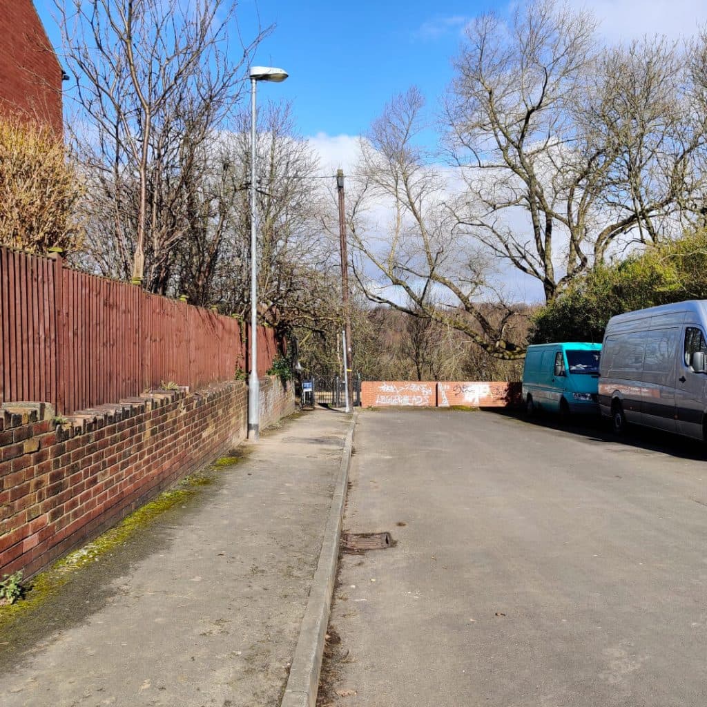End of Delphi Lane, looking to Woodhouse Ridge for the Meanwood Valley Trail