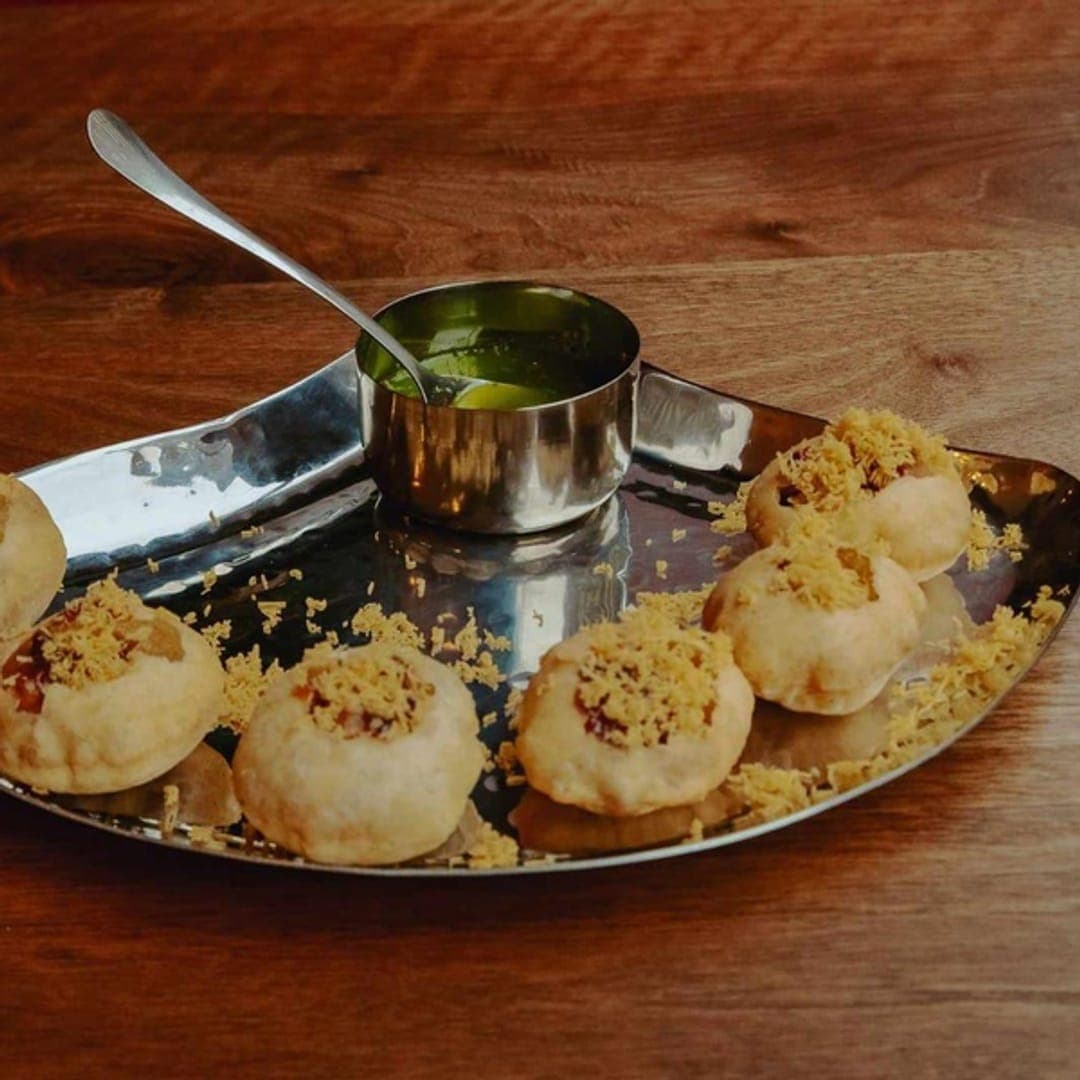 Pani puri served on a plate at Aarti Indian Restaurant Swinegate Leeds
