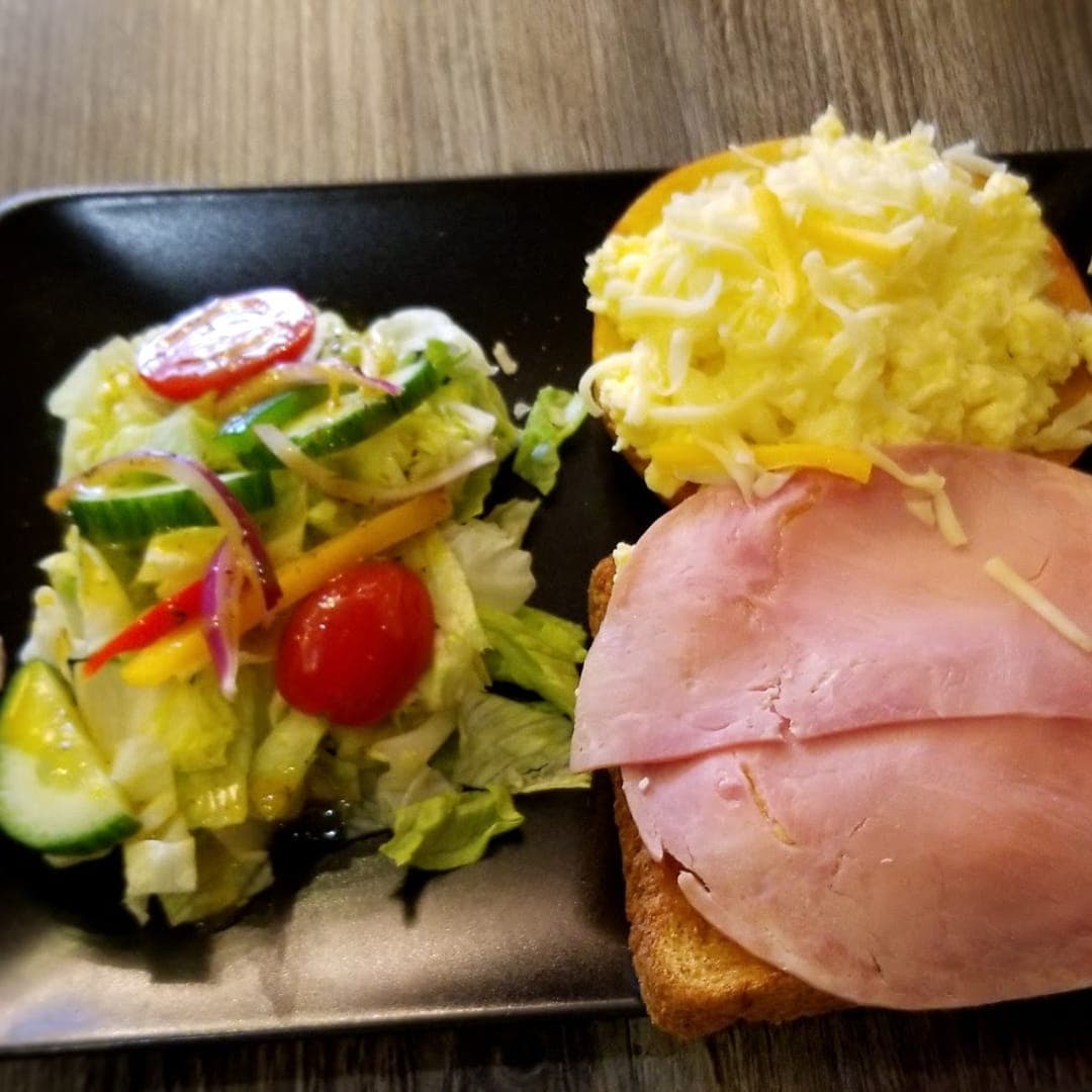 Cafe Espresso — open sandwich with ham, cheese and salad
