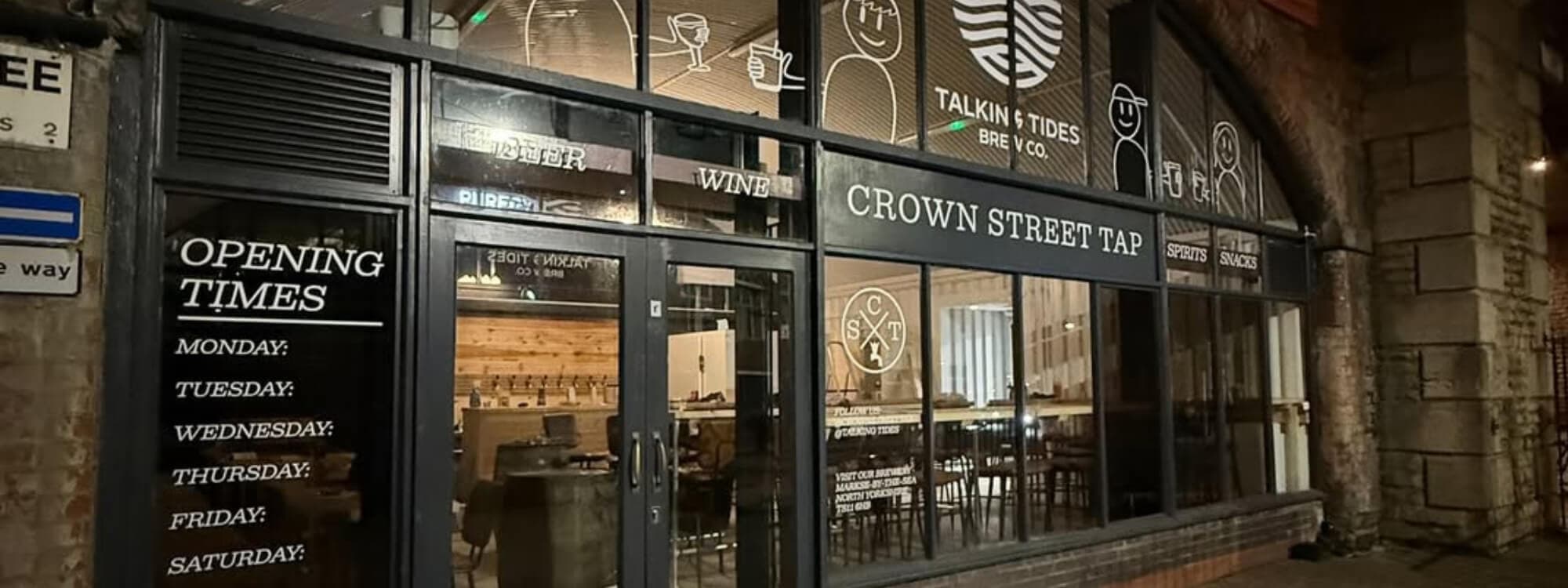 Crown Street Tap — interior bar with Talking Tides craft beer tap lines