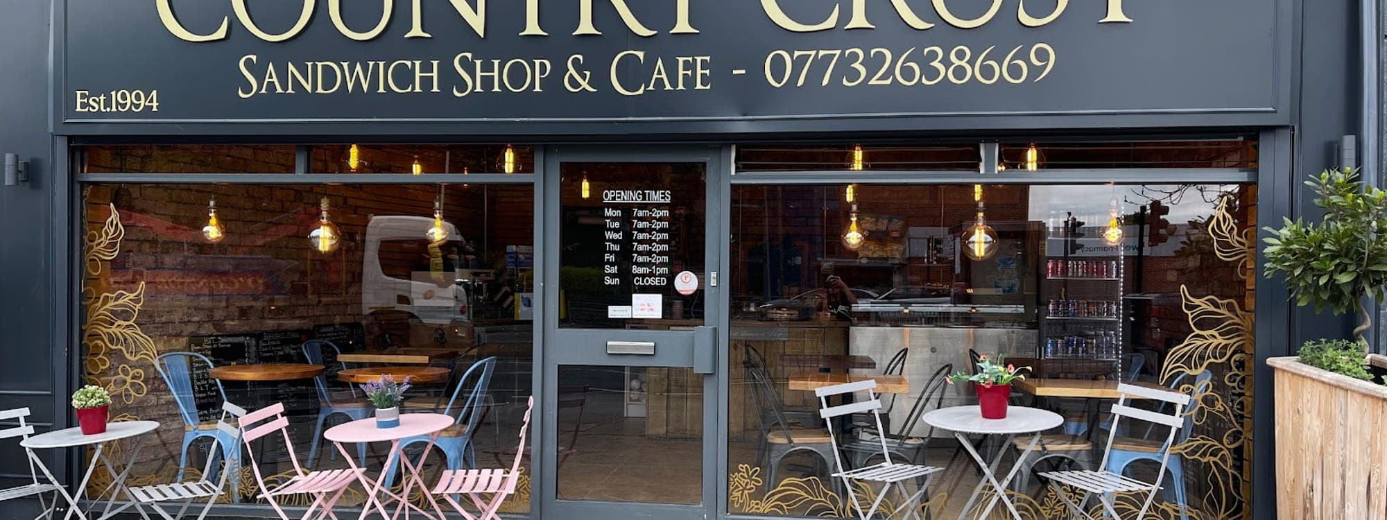 Exterior of Country Crust sandwich shop and cafe on Scott Hall Road Leeds with outdoor seating