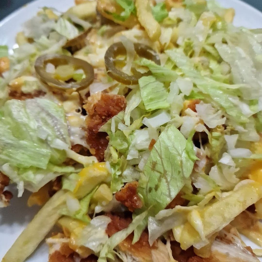 FiveStar burgers and shakes — loaded chicken fries with jalapeños and lettuce