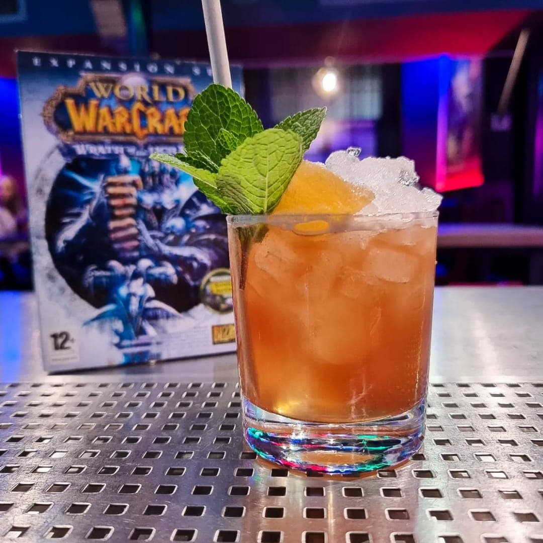 Winter Veil cocktail with crushed ice and mint garnish at Pixel Bar Leeds