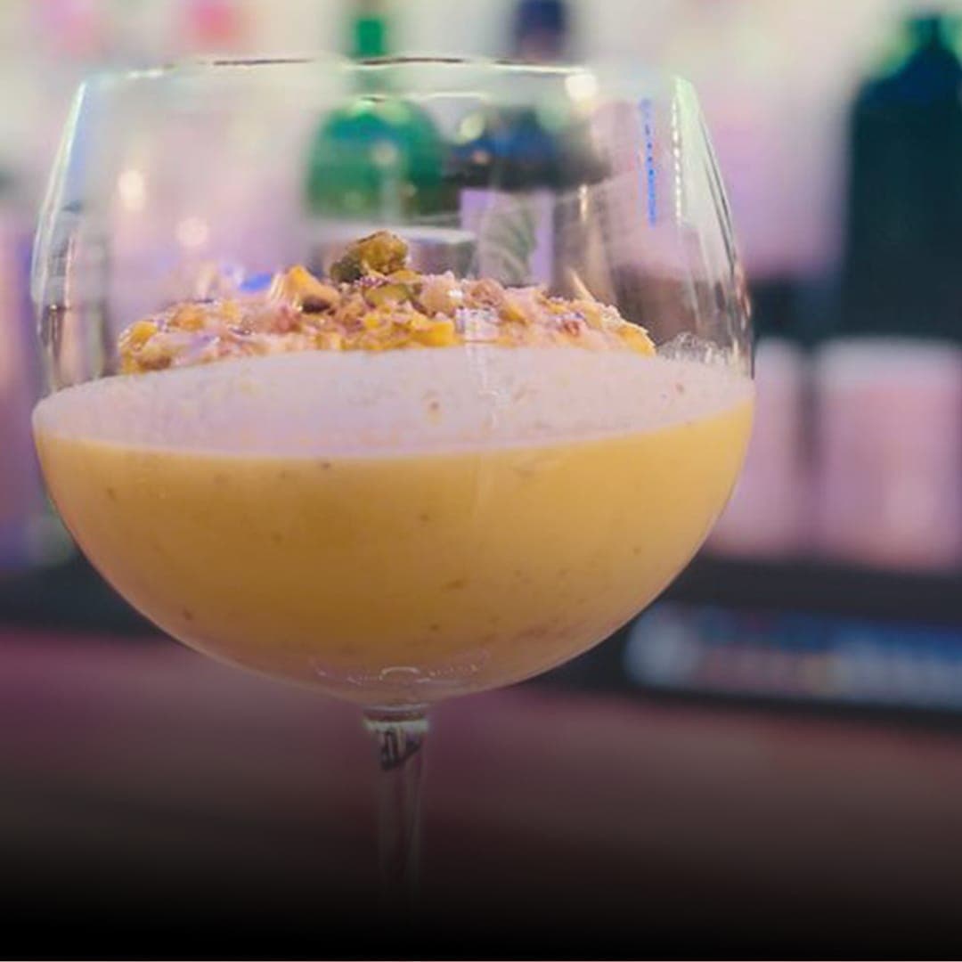 Delhi Wala Food lassi drink in wine glass at the bar