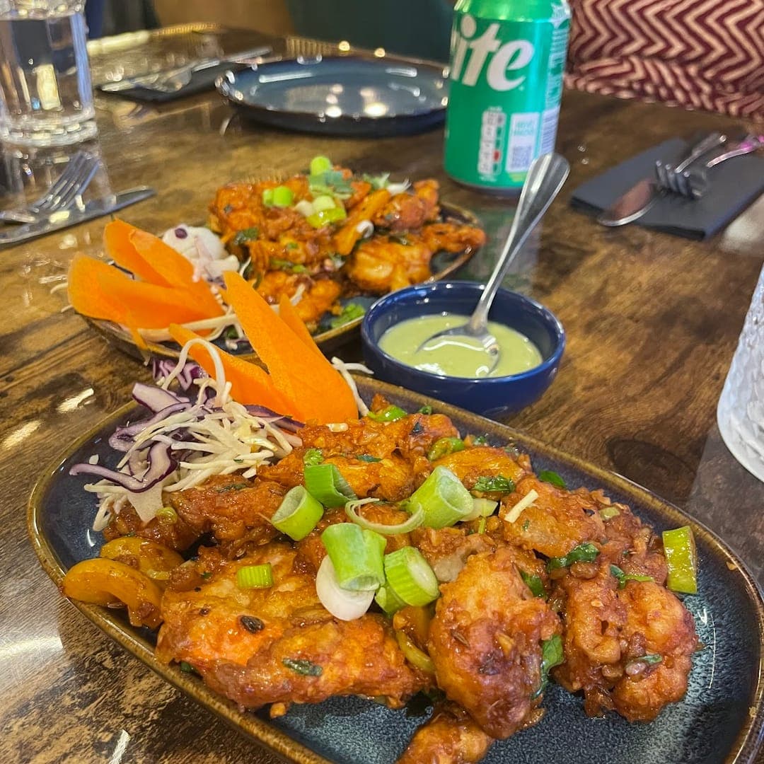 Chicken pakora starter with spring onions and slaw at Mojo Royal Treat Leeds