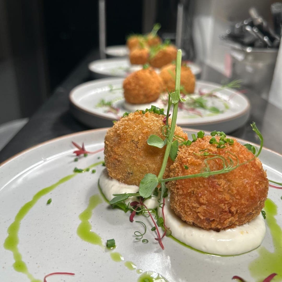 MISTÅL Kitchen — elegantly plated croquettes with herb oil at Burns Night Supperclub