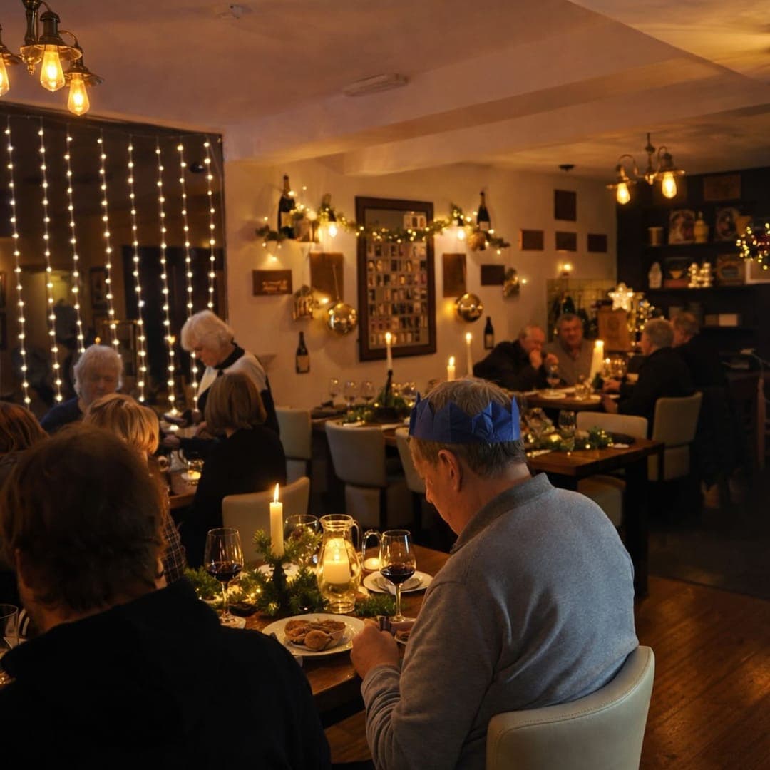 No 14 North Lane Restaurant & Bar — candlelit dining room with fairy lights and guests dining