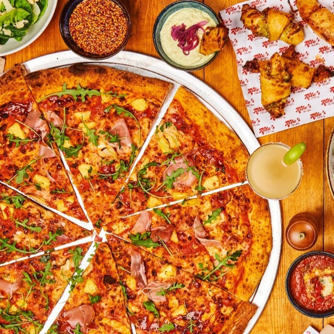 Rita's Beer Hall Leeds — XXL hand-stretched pizza close-up