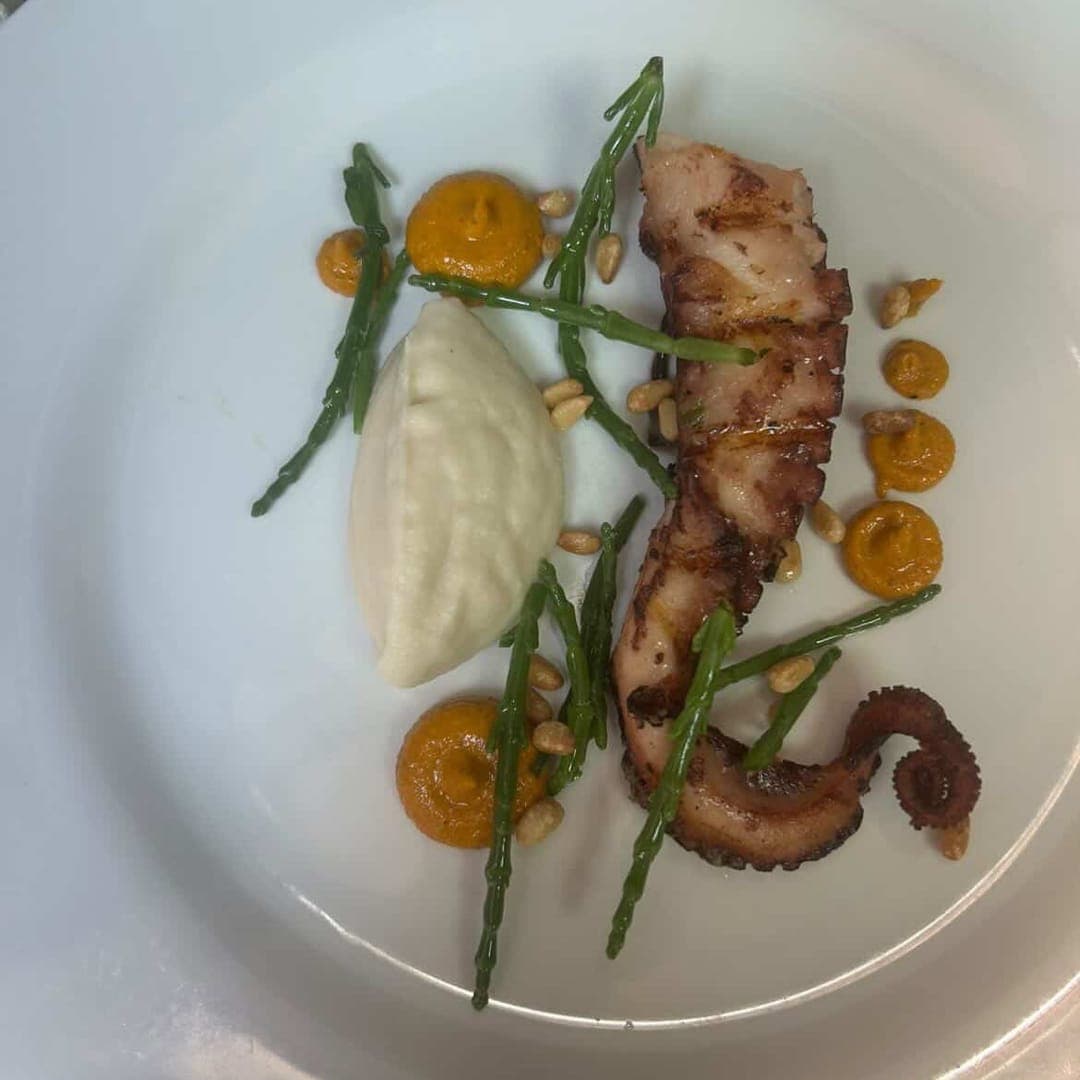 Chargrilled octopus with samphire and romesco at Sous Le Nez