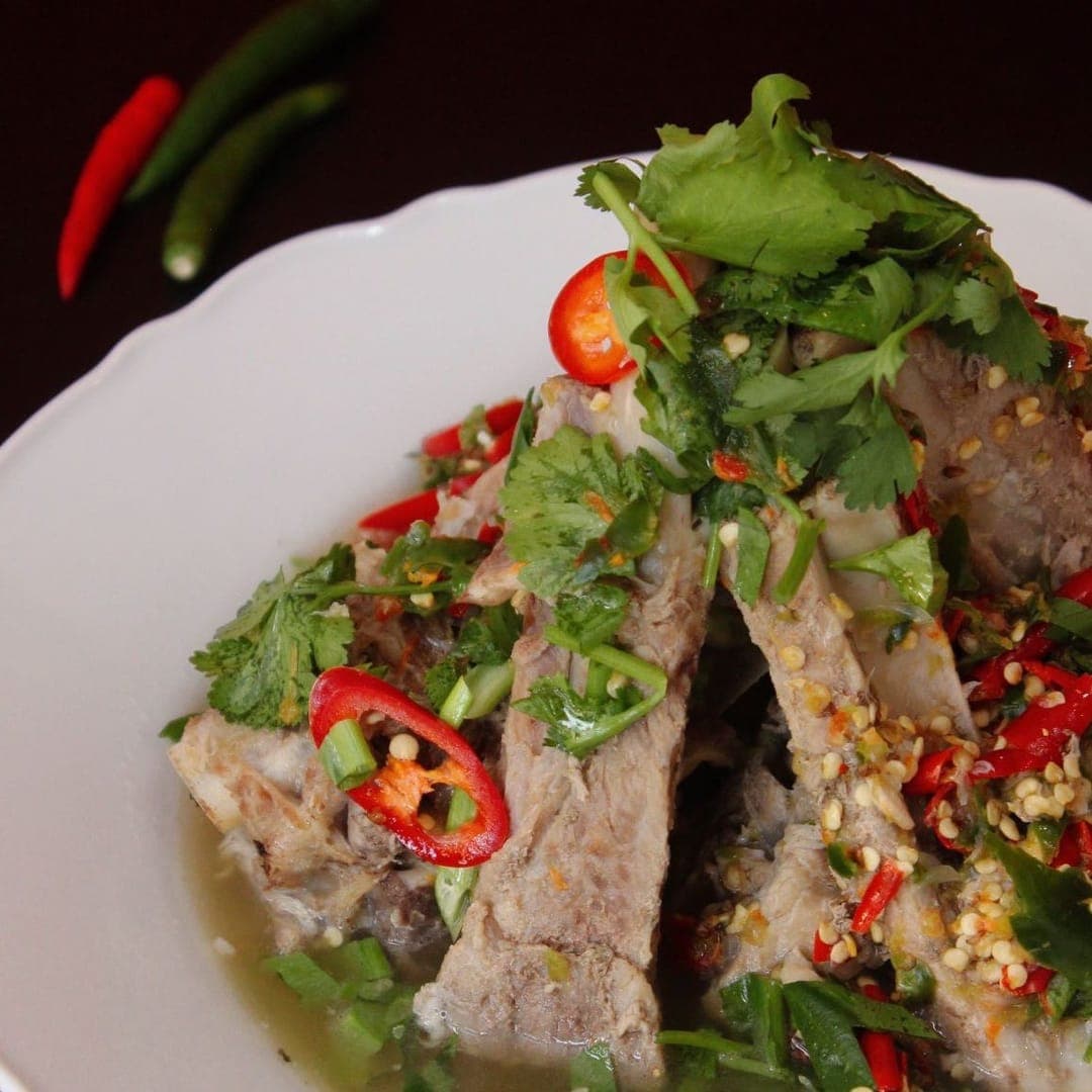 Leng Zap — spicy pork bone soup with chillies, coriander and lime at Sri Non Thai Street Food