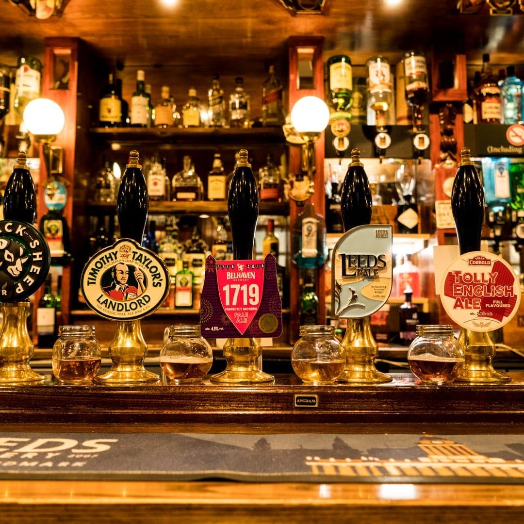 The Ship Inn bar with cask ale pumps, Leeds