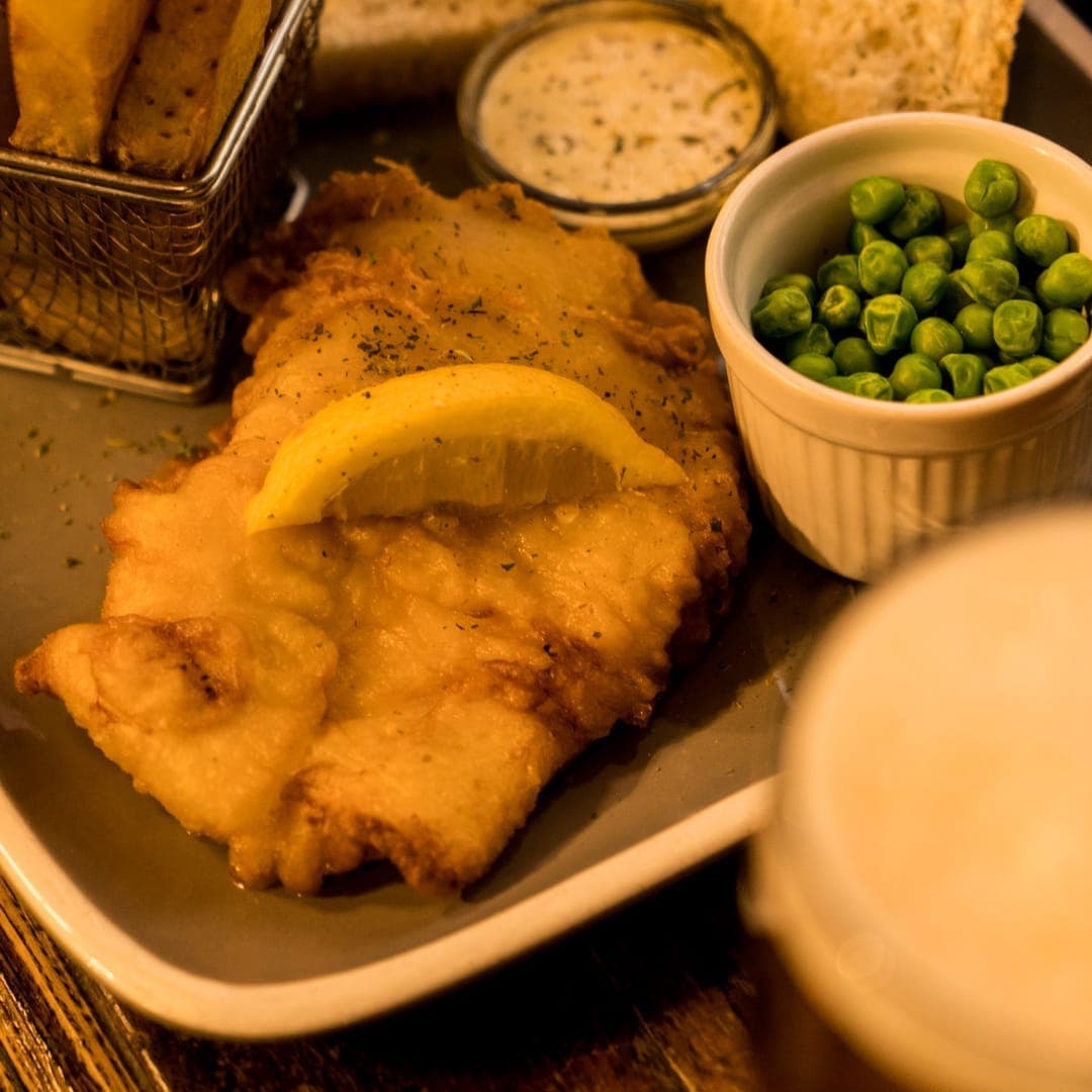 Beer battered fish and chips at The Ship Inn, Leeds