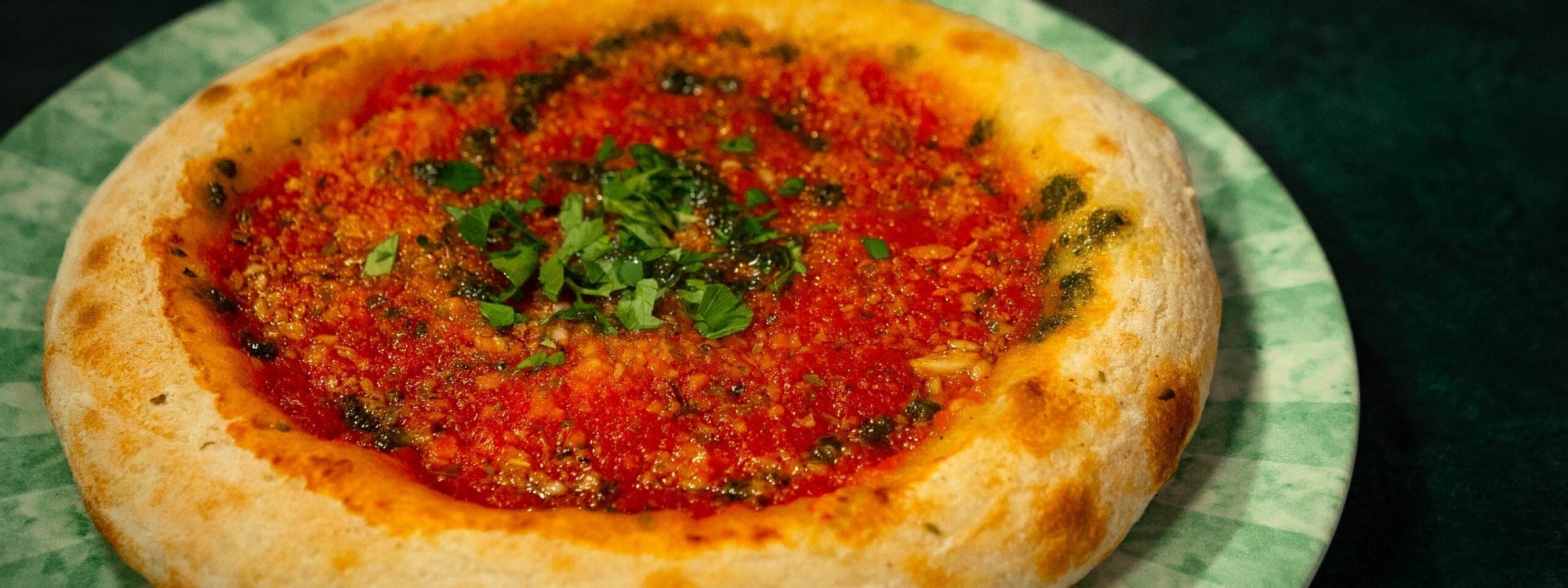 The Station House Garforth — garlic bread with tomato sauce on a wooden board