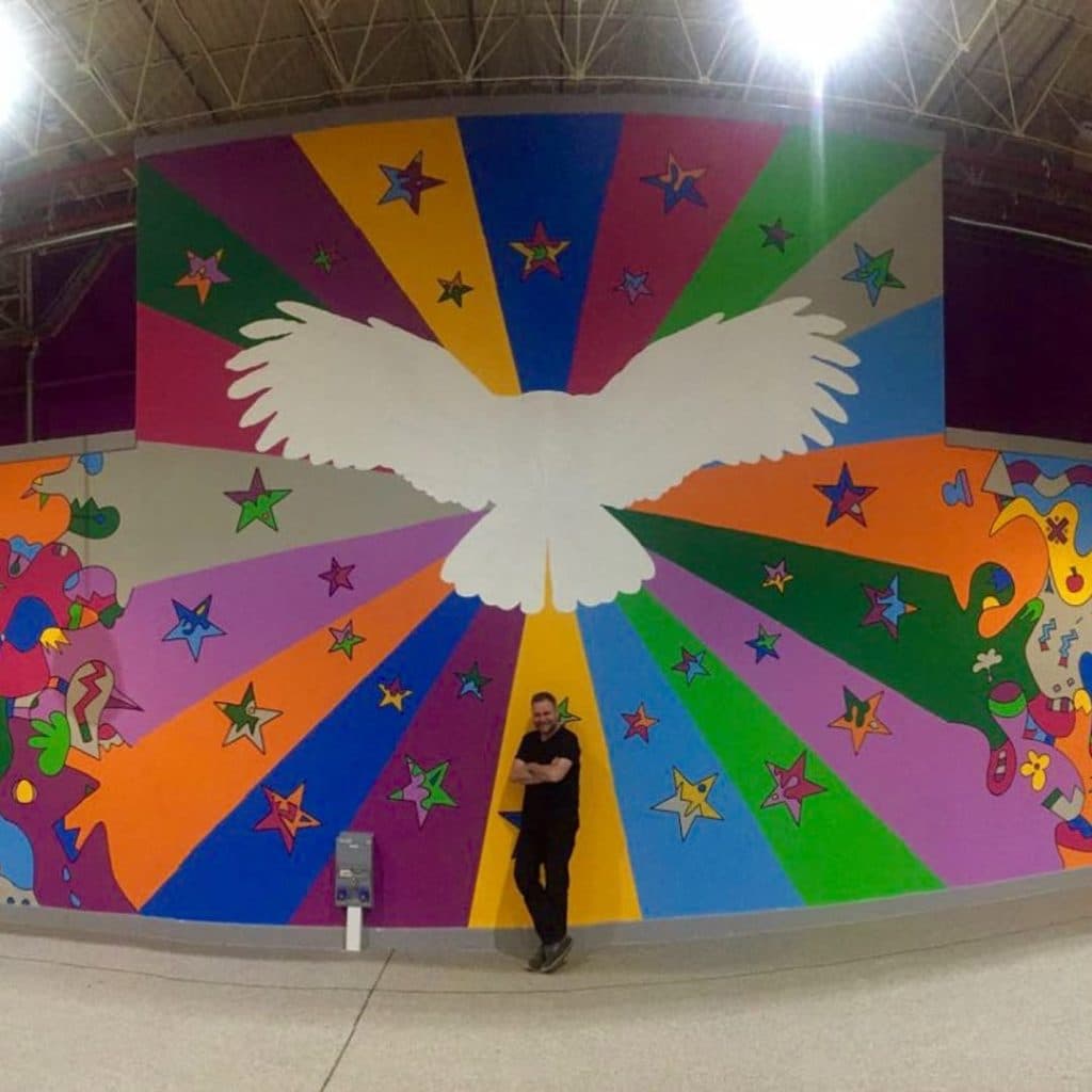 Change Is Upon Us mural by Nicolas Dixon at Kirkgate Market, Leeds — large owl with stars and integrated LED lighting, debuted at Light Night 2016