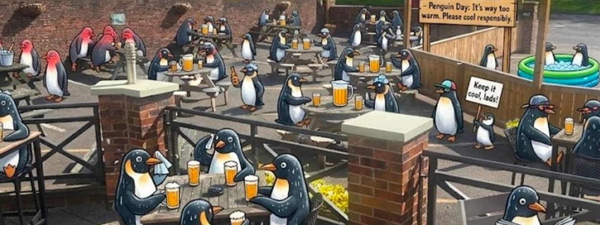 The Roundhay pub beer garden on a sunny day showing outdoor seating and the stone-built pub building in the background